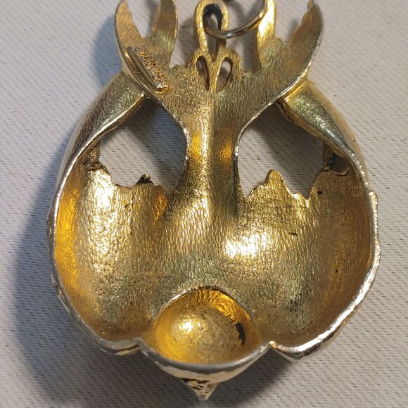 Lisner Peace Dove Pendant Vintage Gold Tone Phoenix Bird Textured Back Design - Picture 5 of 10